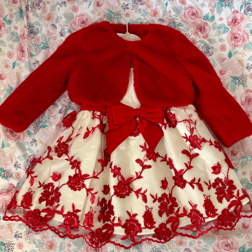 Rare Editions Red and White Floral Kids Formal Dress